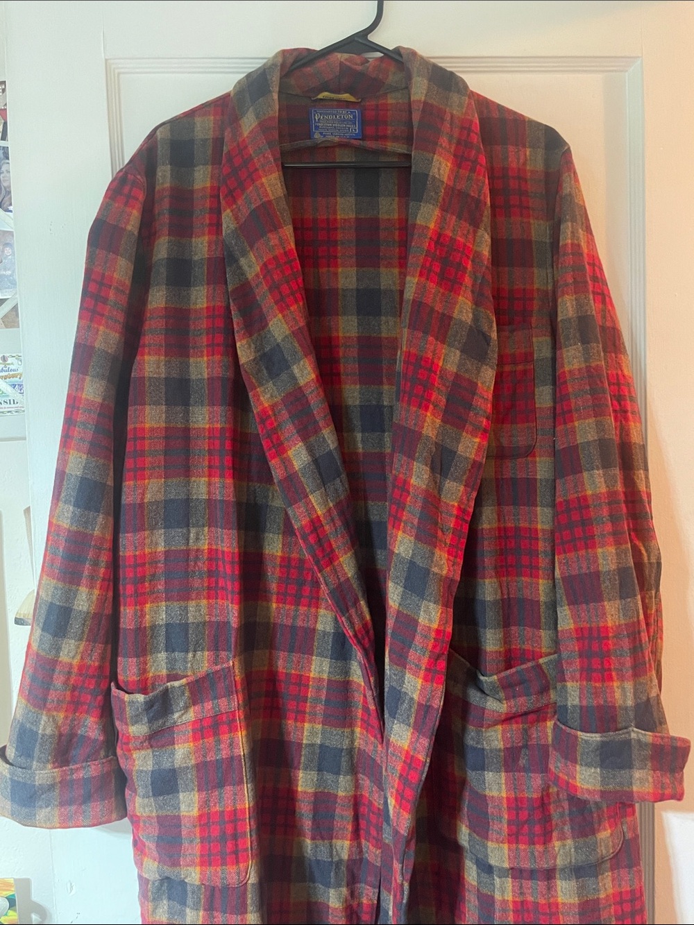 Pendleton Red and Gray Plaid Wool Robe - Picture 3 of 5